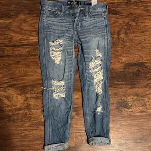 Low Rise Boyfriend Distressed Blue Jeans